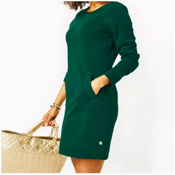 Lilly Pulitzer Dresses & Skirts - Lilly Pulitzer Beachcomber Sweatshirt Dress M NWOT Emerald Green Terry Coastal
